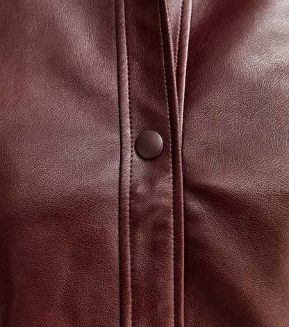 Dark Burgundy Bubble Hem Faux Leather Jacket