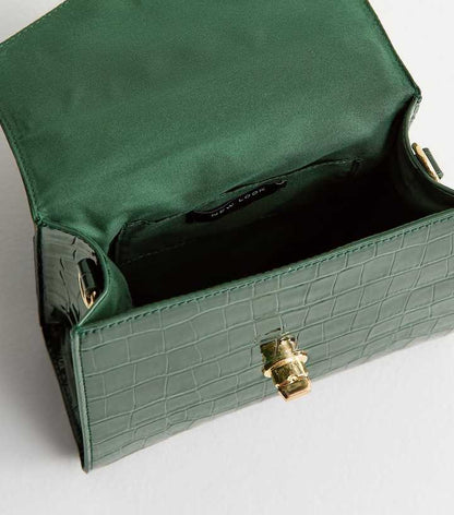 Dark Green Faux Croc Leather Crossbody Bag
