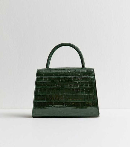 Dark Green Faux Croc Leather Crossbody Bag