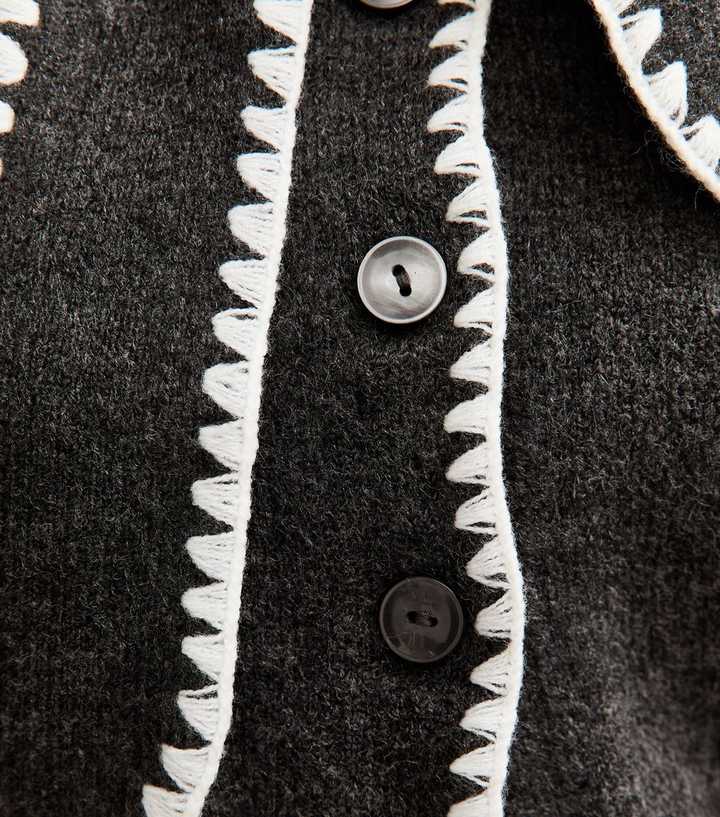 Dark Grey Blanket Stitch Neck Tie Cardigan