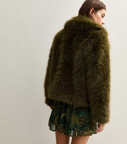 Dark Khaki Faux Fur Coat
