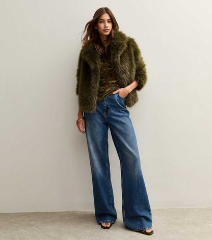 Dark Khaki Faux Fur Coat
