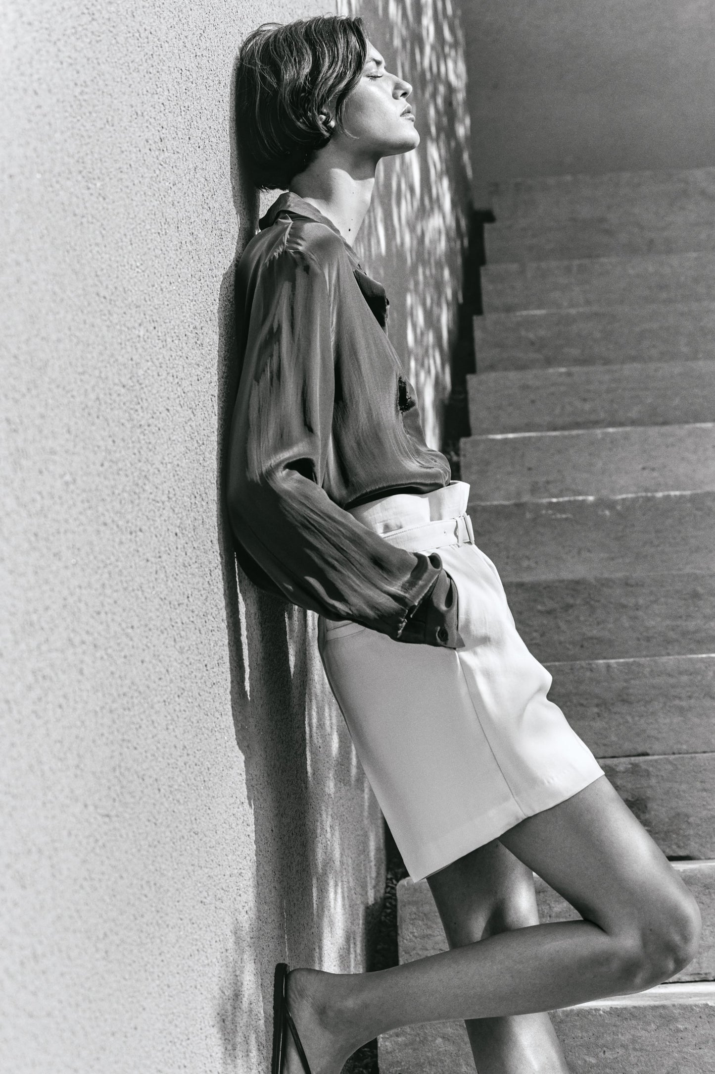 Cream Belted viscose-blend shorts