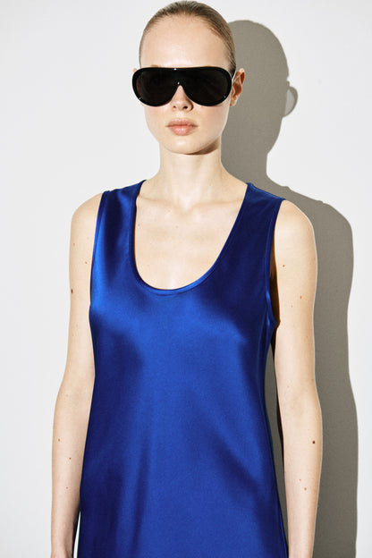 Scoop-Neck Satin Midi Dress