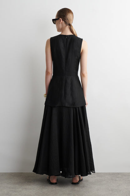 Layered Peplum Midi Dress