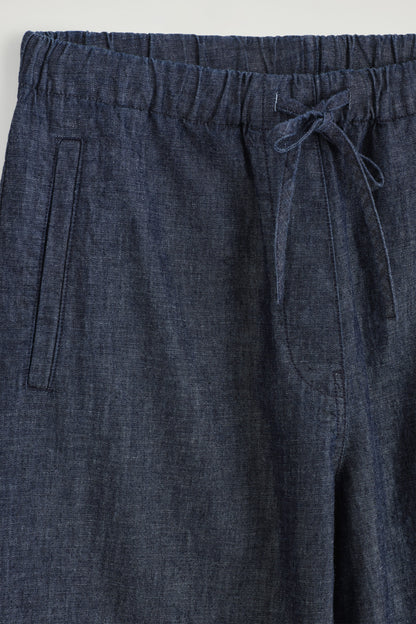 Denim wide-leg drawstring trousers