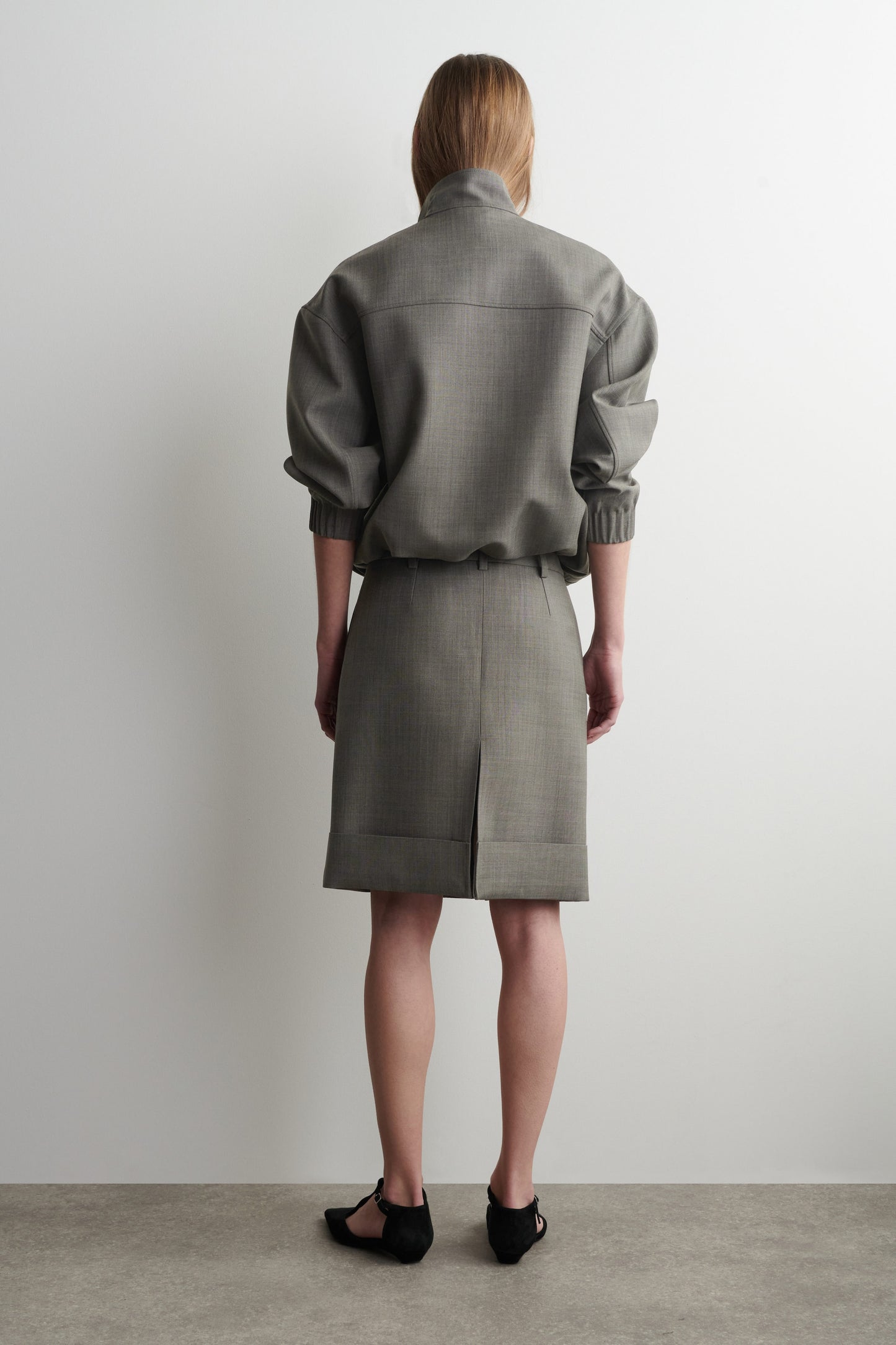 Funnel-Neck Wool-Blend Bomber Jacket