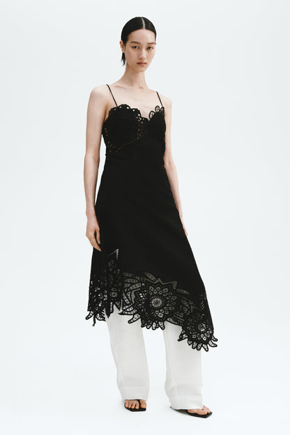 Lace-detail linen-blend dress