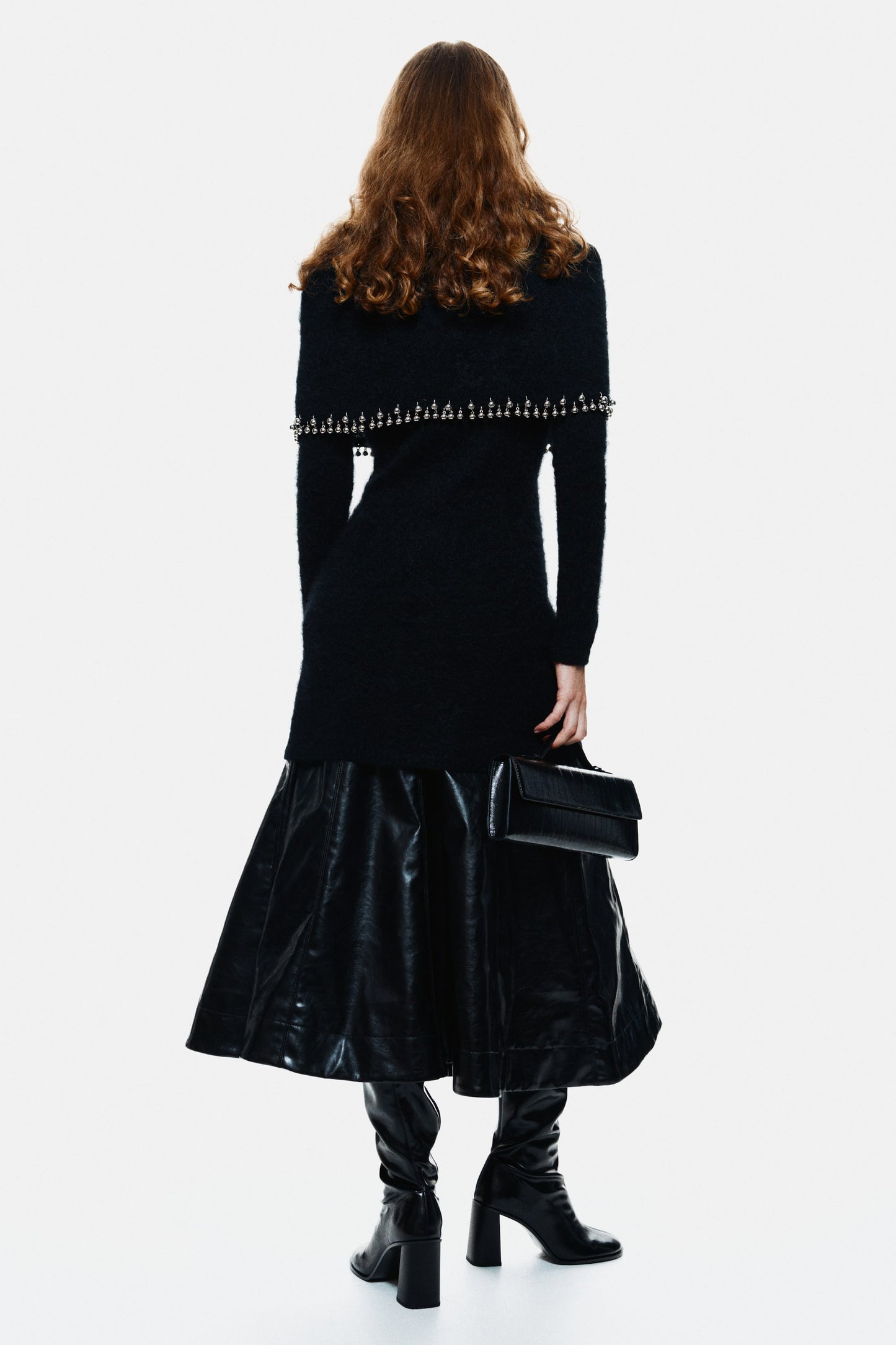 Bead-trimmed mohair-blend dress