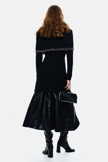 Bead-trimmed mohair-blend dress