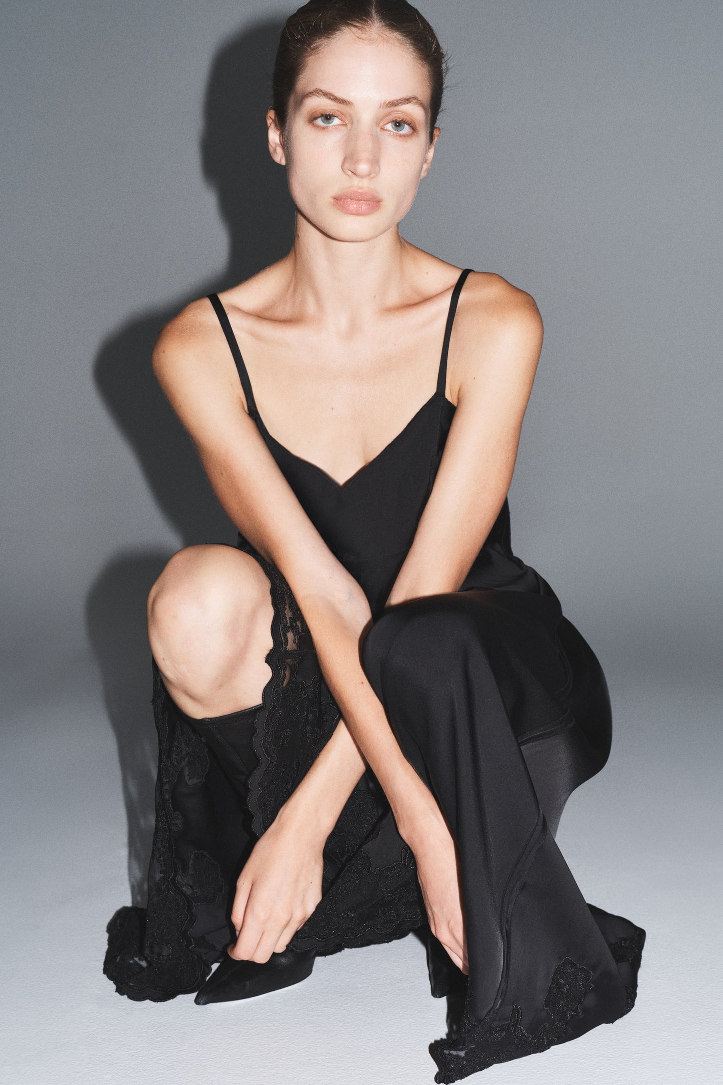 Lace-inset satin dress