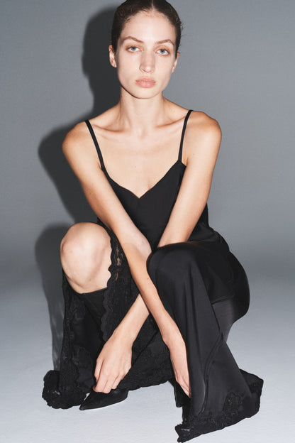 Lace-inset satin dress