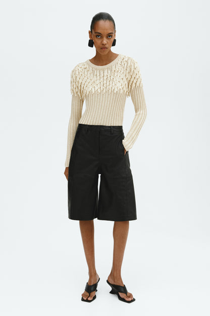 Fringe-detail rib-knit top