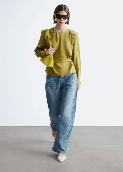 Gathered Tie-Belt Blouse