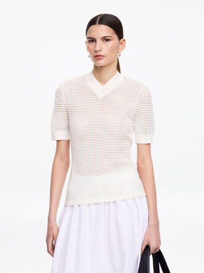 Pointelle V-Neck Top
