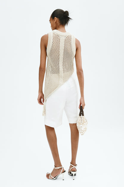 Crochet-look tassel-detail top