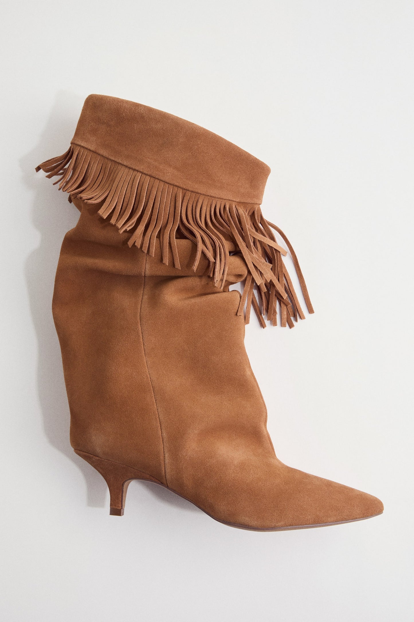 Fringe-trimmed suede boots