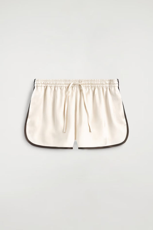 Contrast-piped satin track shorts