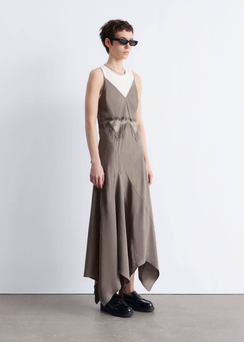 Asymmetrical Satin Slip Midi Dress