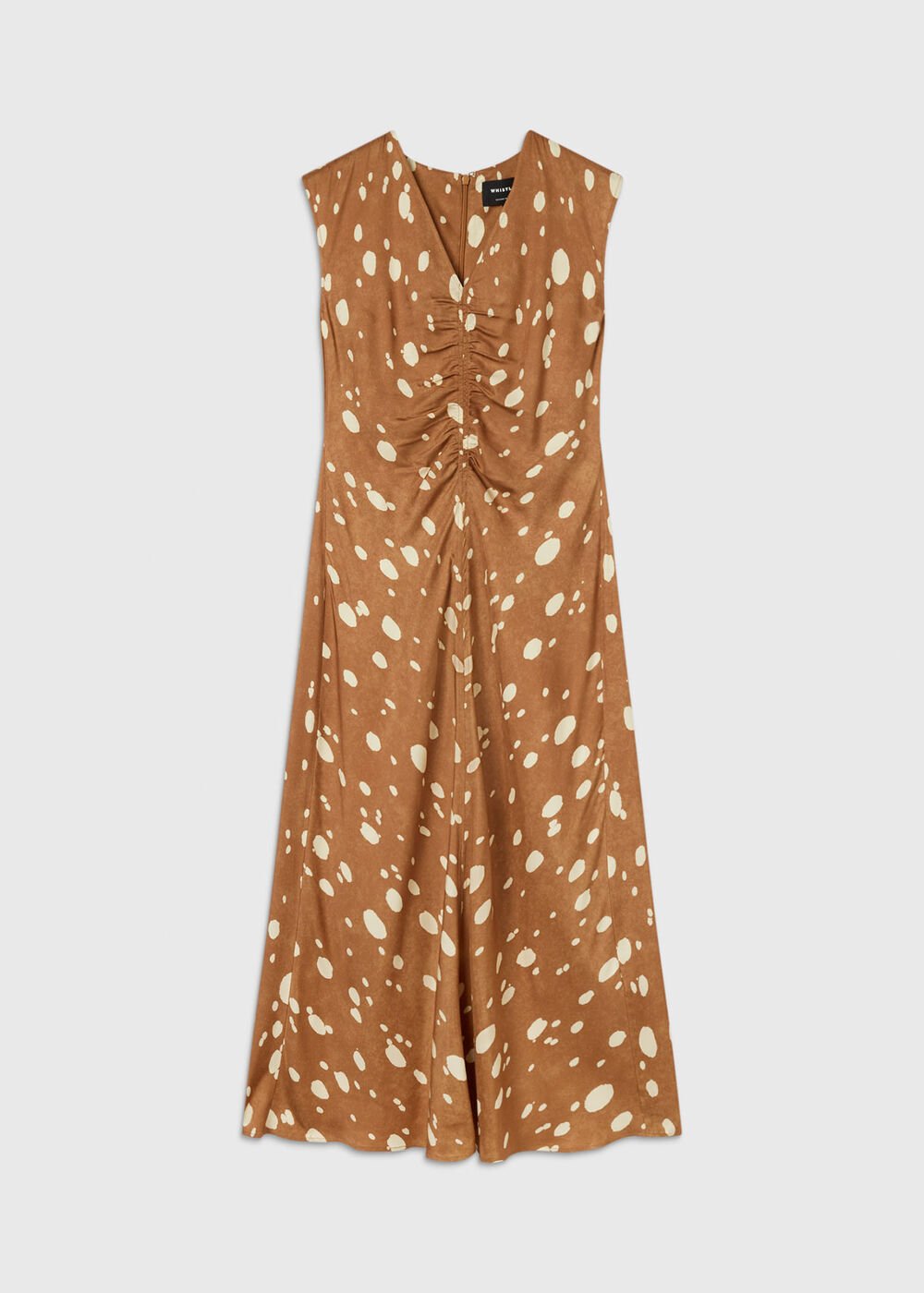 Brown Sleeveless Spot Viscose Midi Dress