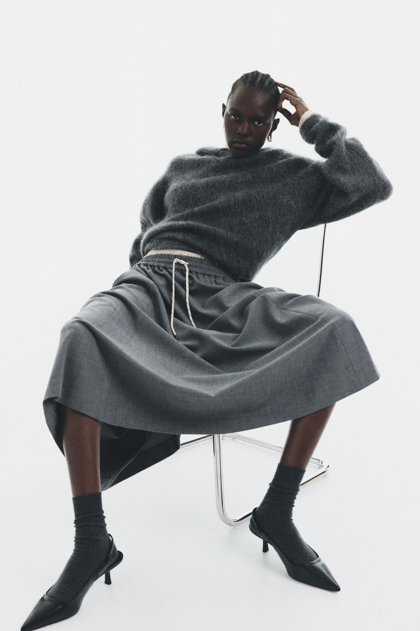 Drawstring midi skirt