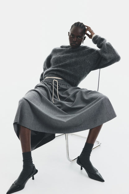 Drawstring midi skirt