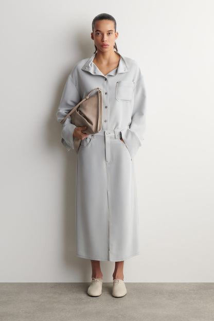 Denim-Effect Silk Midi Skirt