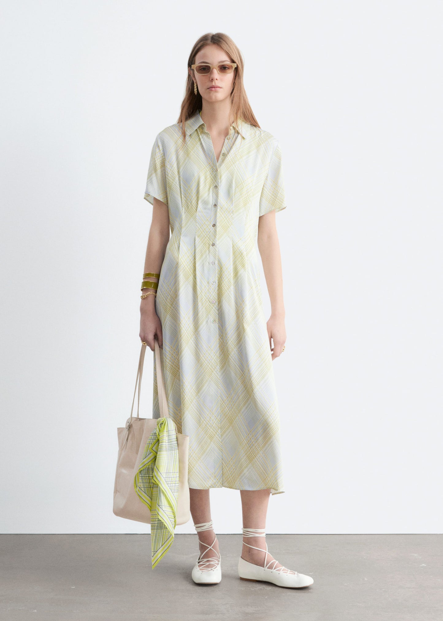 Pleated Waist Shirt Dress