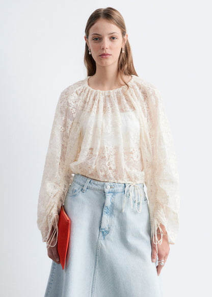 Gathered Lace Blouse - White - Blouses - & Other Stories GB
