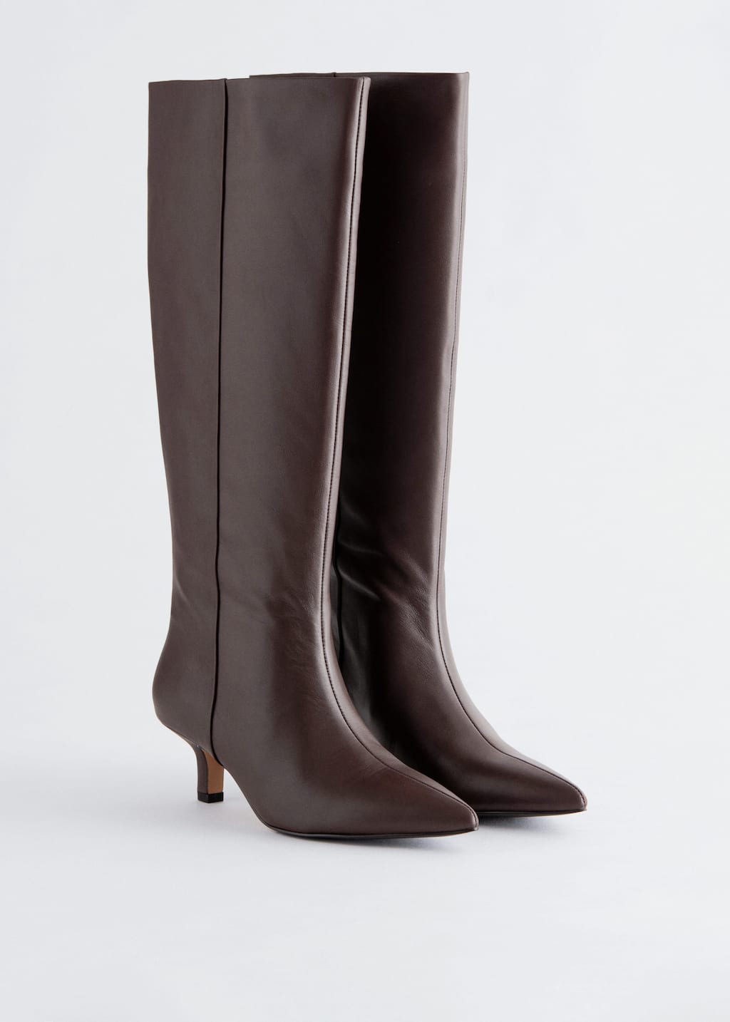 Kitten Heel Leather Knee Boots