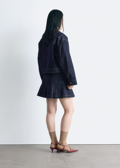 Short Cord-Collar Denim Jacket