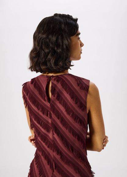 Brown Diagonal Fringe Textured Dress