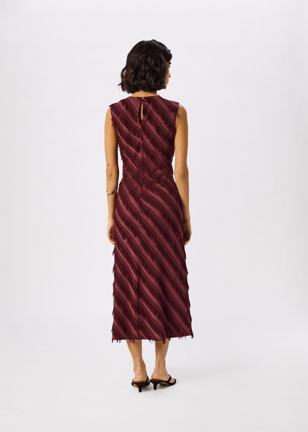 Brown Diagonal Fringe Textured Dress