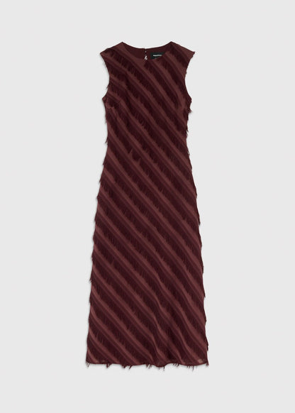Brown Diagonal Fringe Textured Dress