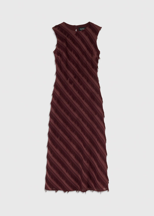 Brown Diagonal Fringe Textured Dress