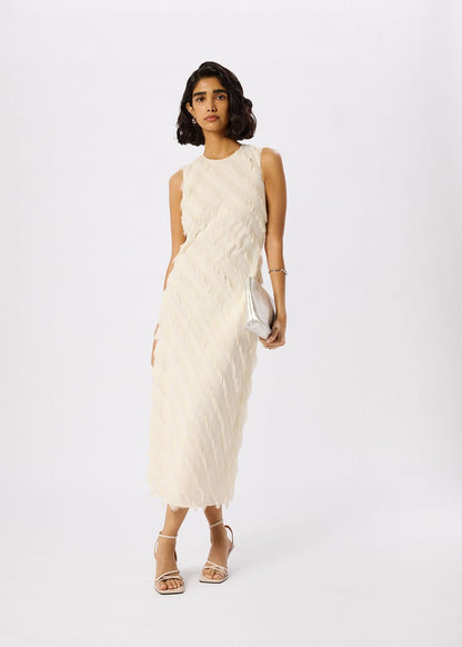 Ivory Diagonal Fringe Textured Dress