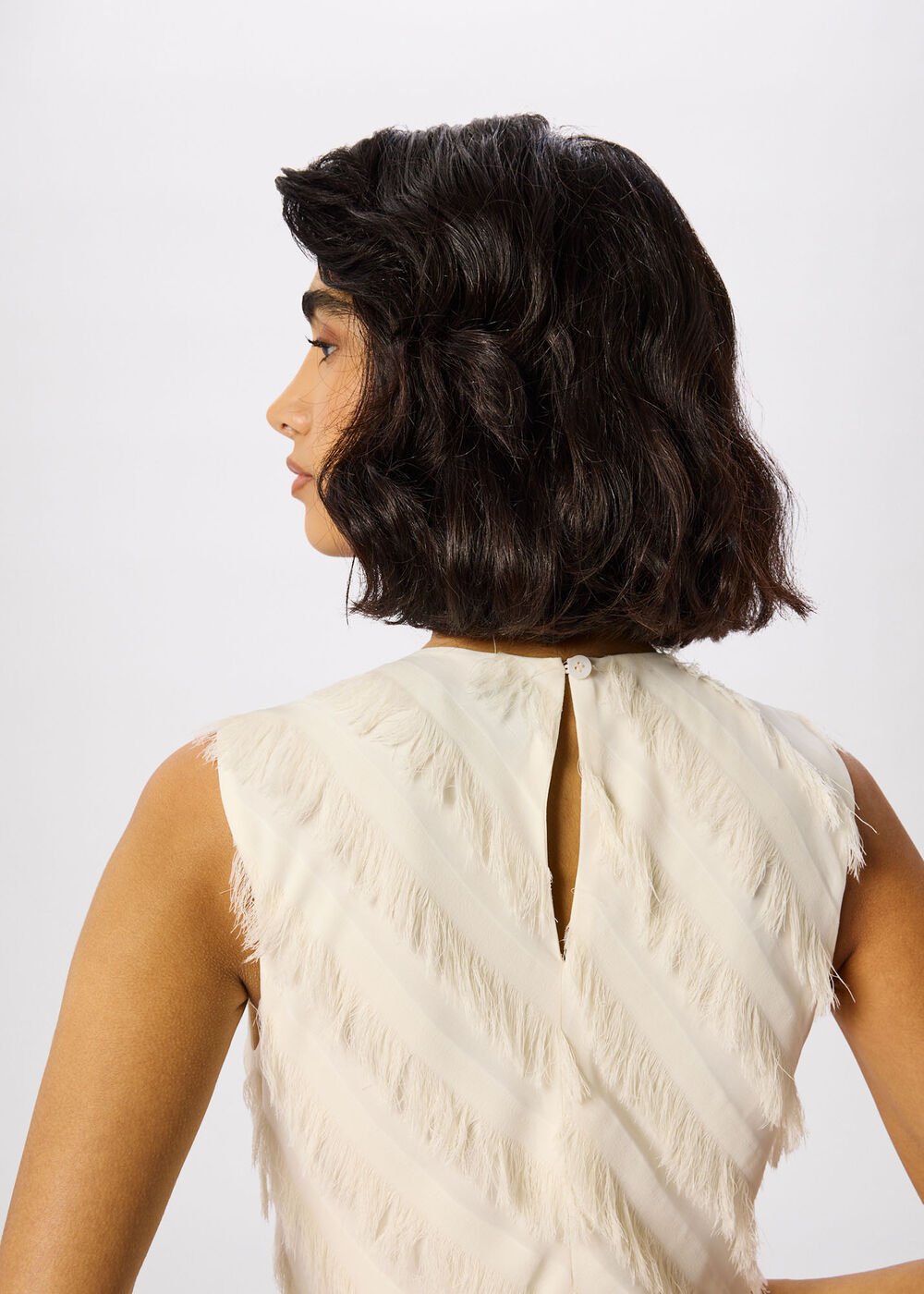 Ivory Diagonal Fringe Textured Dress