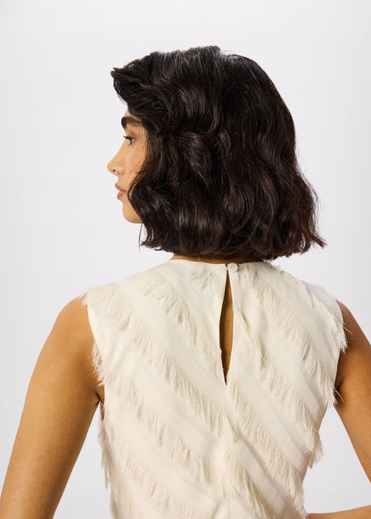 Ivory Diagonal Fringe Textured Dress