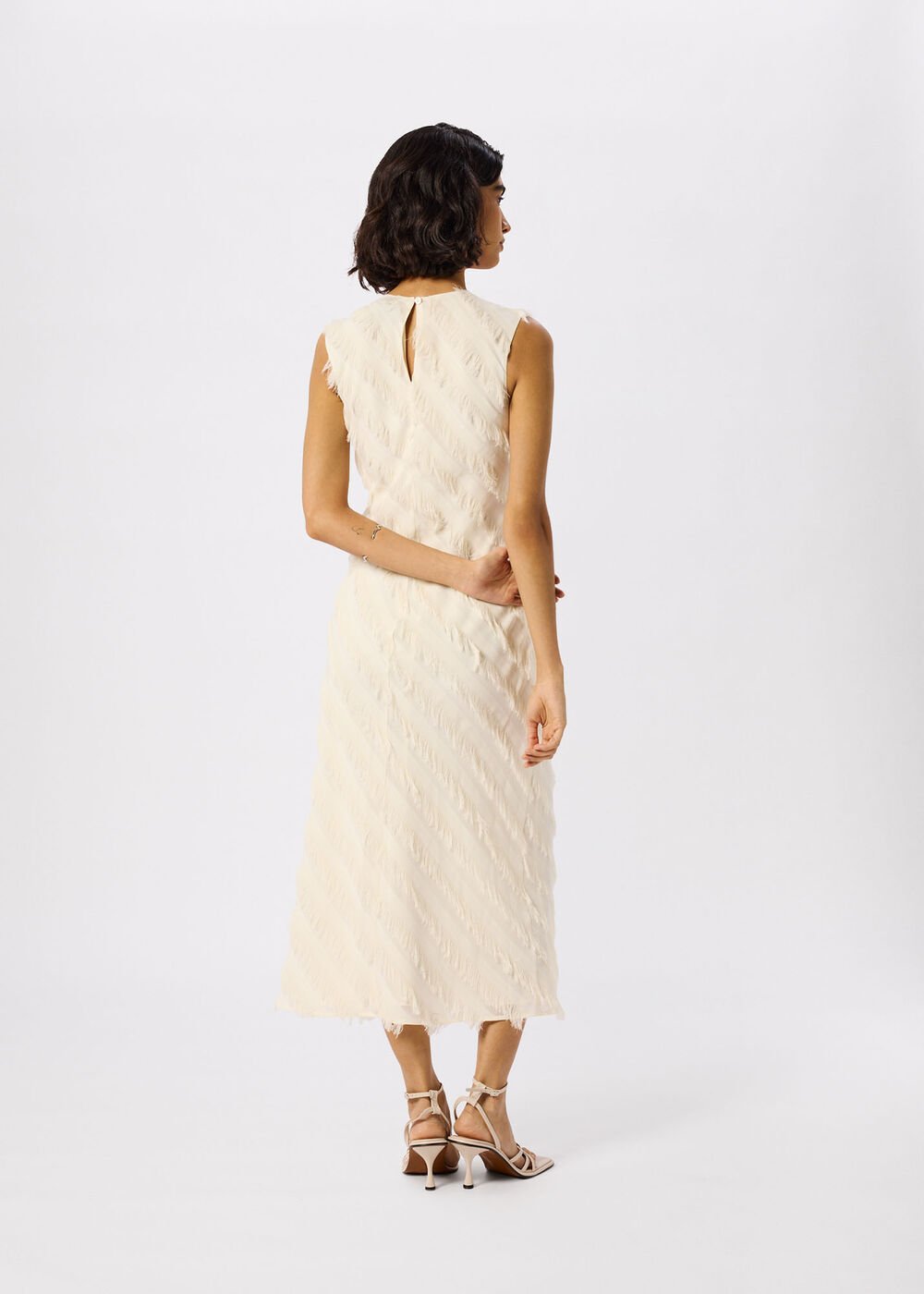 Ivory Diagonal Fringe Textured Dress