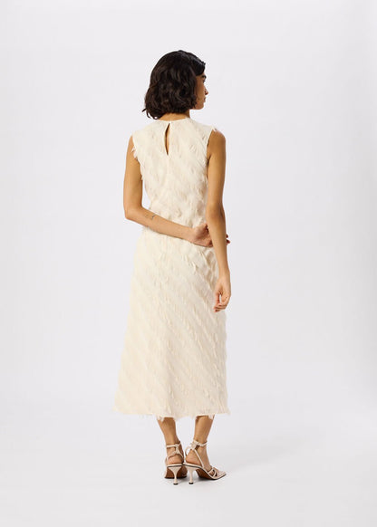 Ivory Diagonal Fringe Textured Dress