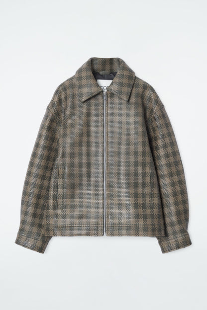 Checked Woven Leather Jacket