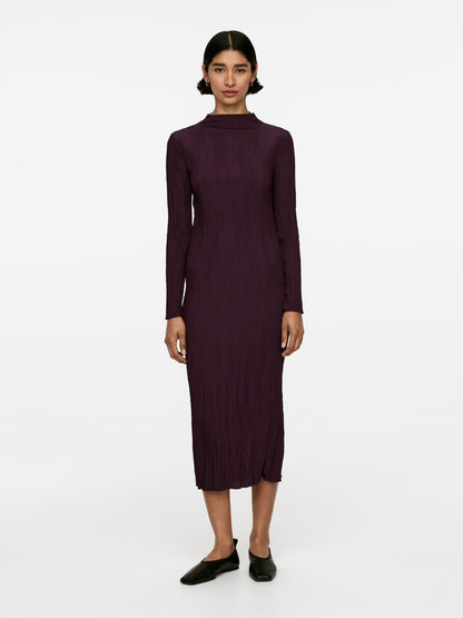 Mock-Neck Plissé Dress