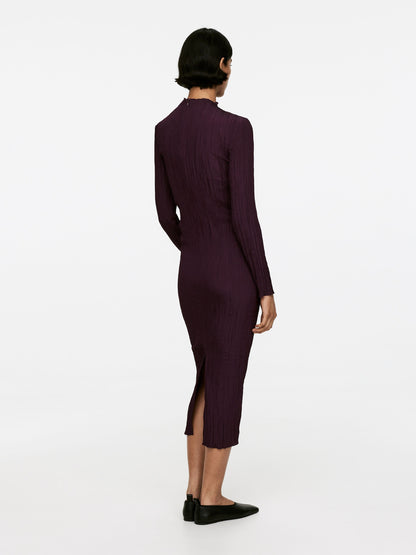 Mock-Neck Plissé Dress