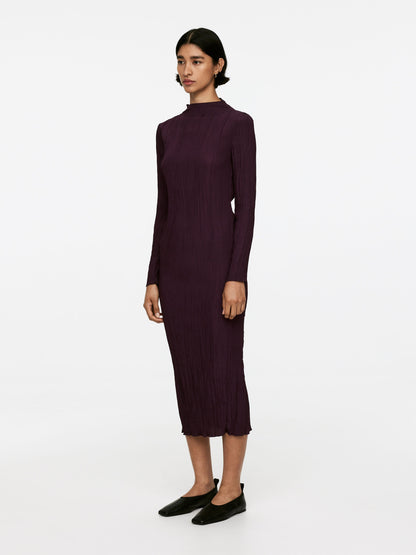 Mock-Neck Plissé Dress