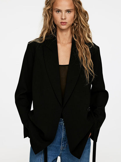 Satin-Lapel Wool-Blend Blazer