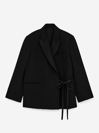 Satin-Lapel Wool-Blend Blazer