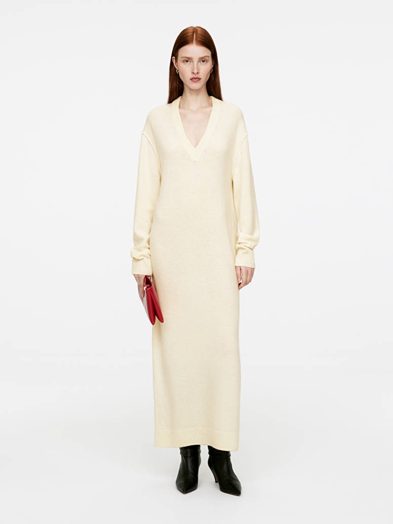 V-Neck Wool Dress