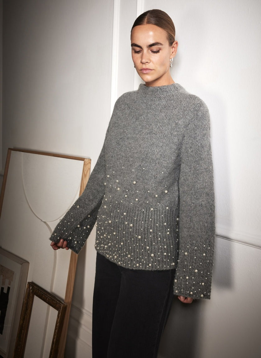 Grey Pearl Embellished Jumper