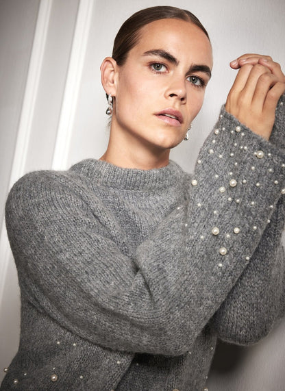 Grey Pearl Embellished Jumper