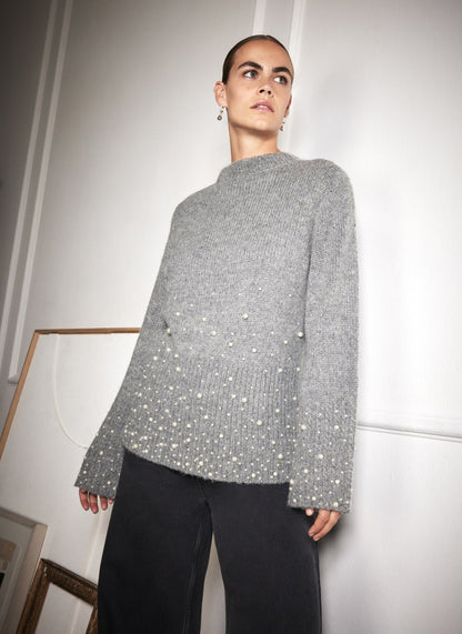 Grey Pearl Embellished Jumper